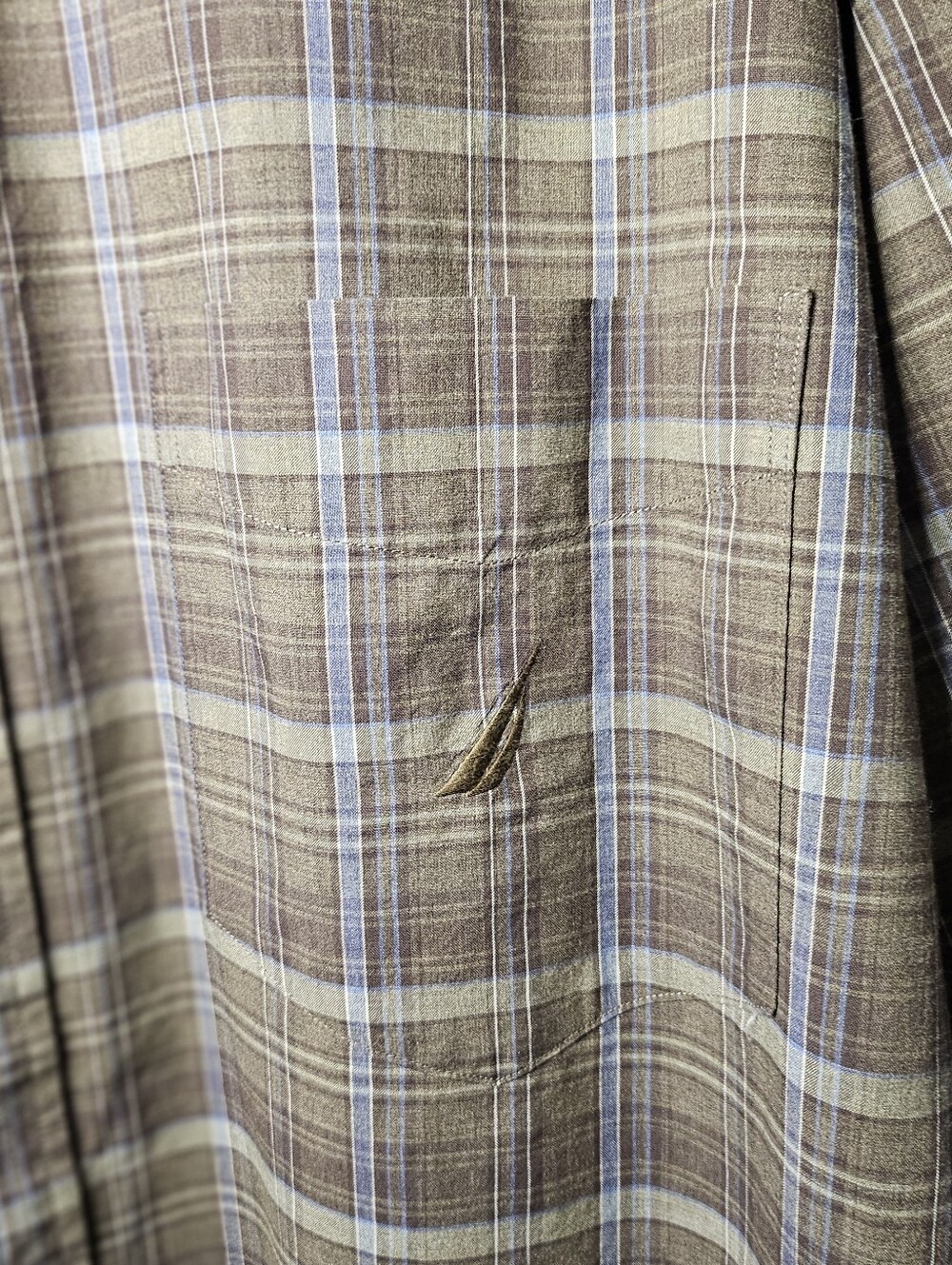 Nautica Cotton Poplin Plaid Button Down Shirt Brown Blue 2X Relaxed Fit Casual - Picture 6 of 14